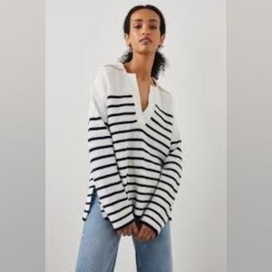 NWT Rails Harris White Navy Stripe Merino Wool Cashmere Polo Sweater | Size S